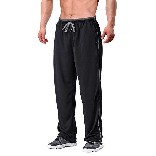 EKLENTSON - Pantalones de chándal para Hombre de Malla con Bolsillos con Cremallera y Parte Inferior Abierta,Pantalones atléticos,Ajuste Holgado,Hombre,Negro/Gris,XXL EKLENTSON - Pantalones de chándal para Hombre de Malla con Bolsillos con Cremallera y Parte Inferior Abierta,Pantalones atléticos,Ajuste Holgado,Hombre,Negro/Gris,XXL