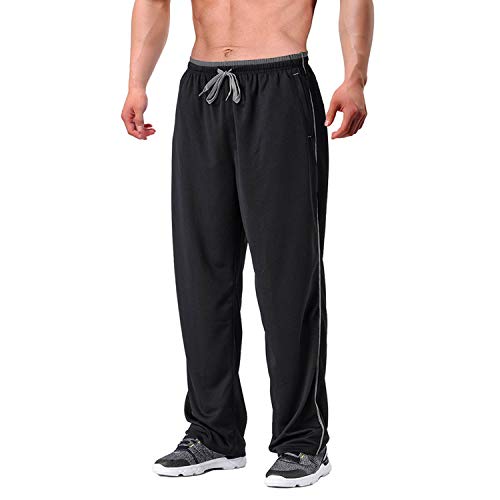 EKLENTSON - Pantalones de chándal para Hombre de Malla con Bolsillos con Cremallera y Parte Inferior Abierta,Pantalones atléticos,Ajuste Holgado,Hombre,Negro/Gris,XXL