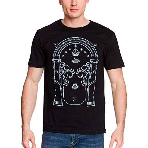 Elbenwald Las Puertas de la Camiseta de los Hombres de Durin Brillan en la Oscuridad para los fanáticos de El señor de los Anillos algodón Negro - M Elbenwald Las Puertas de la Camiseta de los Hombres de Durin Brillan en la Oscuridad para los fanáticos de El señor de los Anillos algodón Negro - M