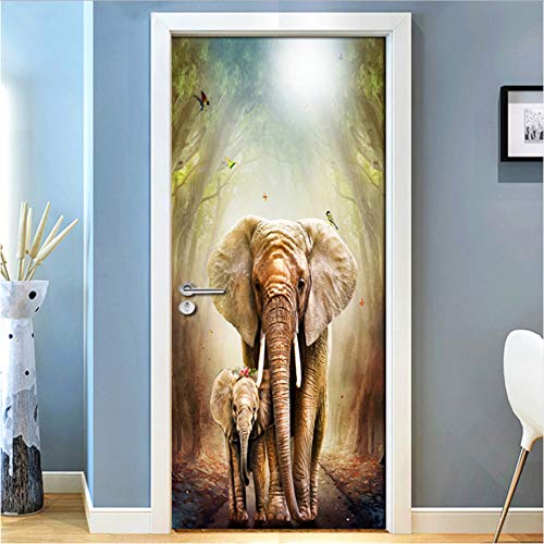 Elefante Estereoscópico 3D Dormitorio Etiqueta De La Puerta Mural De La Pared Creativo Diy Autoadhesivo Pvc Impermeable Papel Tapiz De La Puerta Habitación 77X200 Cm