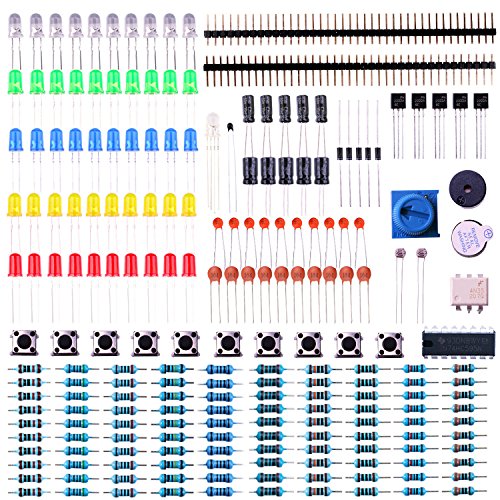 ELEGOO Kit Básico de Componentes Electrónicos con Resistencias, Leds, Condensadores, Zumbador, Potenciómetro Compatible con Arduino UNO R3, Mega 2560, Raspberry Pi, Nano, Hoja de Datos Disponible