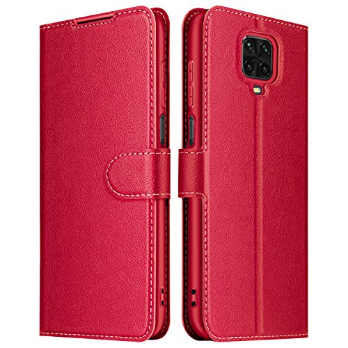 ELESNOW Funda Xiaomi Redmi Note 9S / Note 9 Pro, Cuero Premium Flip Folio Carcasa Case para Redmi Note 9S / Note 9 Pro (Rojo)