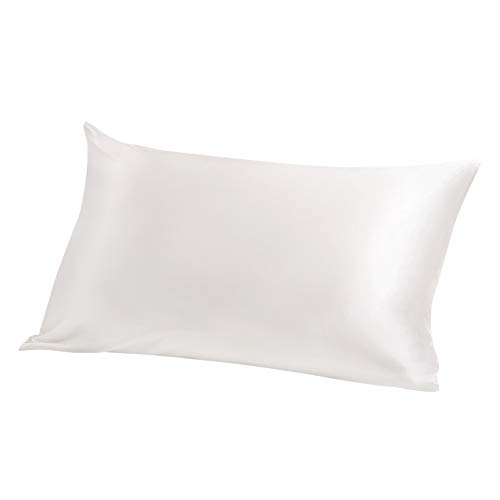 ElleSilk 100% Seda Funda de Almohada, 22 Momme, Seda de Morera de Grado Superior, Tinte Natural, Super Suave y Acogedor, 50 x 75cm, Blanco