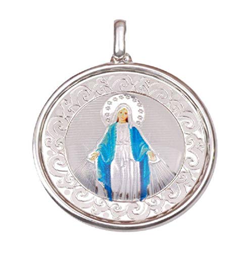 EMPATHY JEWELS Medalla Virgen Milagrosa de Plata de Ley de 35 mm. Colgante milagrosa con Esmalte una Joya para Siempre.