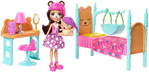 Enchantimals Bren Bear con mascota Snore en dormitorio mágico, muñeca con accesorios (Mattel FRH46)