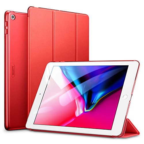ESR Funda para iPad 2017/Nuevo iPad 2018 de 9.7" Silicona [Auto-Desbloquear] [Botones Protegidos] Función de Soporte de Cuero Sintético y Plástico Smart Cover para Apple iPad 9.7" 2017/2018-Rojo