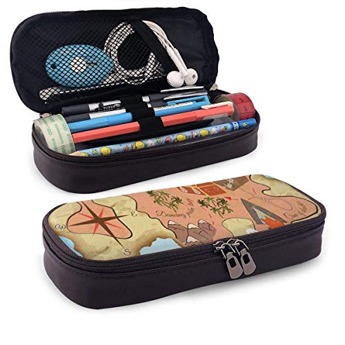Estuche de lápices de cuero Pencil bag, Mapa del tesoro antiguo de la playa tropical con tema de mundo místico clave en el pecho, Estuche de lápices para la oficina de estudiantes, 7.8 'x4.5' x1.5 ' Estuche de lápices de cuero Pencil bag, Mapa del tesoro antiguo de la playa tropical con tema de mundo místico clave en el pecho, Estuche de lápices para la oficina de estudiantes, 7.8 'x4.5' x1.5 '