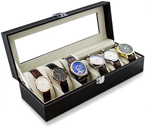 Estuche para guardar 6 relojes - Negro 30 x 12 x 8 cm - Reloj Presentación Organizador del reloj - Grinscard