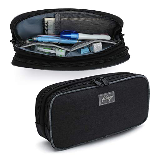 Estuche para Lápices, Kasgo Grande Capacidad Estuche Escolar para Estudiantes Papelería de Dos Cremallera y Bolsillo Negro Estuche para Lápices, Kasgo Grande Capacidad Estuche Escolar para Estudiantes Papelería de Dos Cremallera y Bolsillo Negro