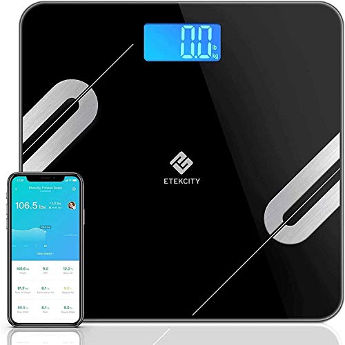 Etekcity Báscula Grasa Corporal Digital Bluetooth de Baño con Superficie Grande (30 x 30 cm), Monitores de Composición de 12 Funciones (5-180 kg), Android y IOS, Negra, ESF37 Etekcity Báscula Grasa Corporal Digital Bluetooth de Baño con Superficie Grande (30 x 30 cm), Monitores de Composición de 12 Funciones (5-180 kg), Android y IOS, Negra, ESF37