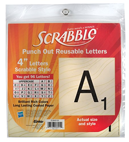 Eureka Regreso a la escuela Scrabble Punch Out Deco Letras Decoraciones de aula, 96 piezas, 4'' (845153)