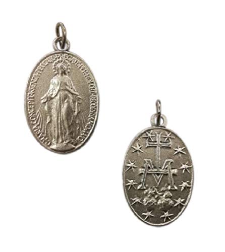 Eurofusioni Medalla milagrosa original con oración en Italiano: O María concebida sin pecado rogamos por nosotros que recurrimos a ti – H 2 cm – 10 medallas chapadas en plata