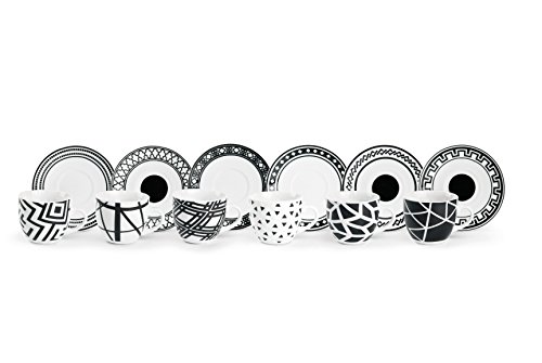Excelsa Emily - Juego de tazas de café con platillo, porcelana, blanco/negro Excelsa Emily - Juego de tazas de café con platillo, porcelana, blanco/negro