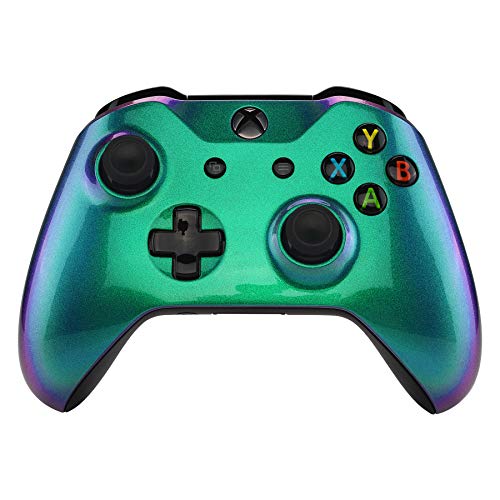 eXtremeRate Carcasa para Xbox One S X Funda Delantera Protectora de la Placa Frontal Cubierta de reemplazo para Mando del Xbox One S y Xbox One X (Model 1708) Camaleónica de Verde a Violeta