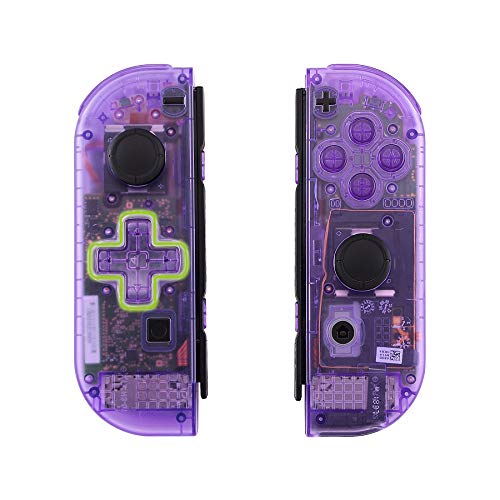 eXtremeRate Carcasa Transparente Violeta(D-Pad Versión) para Joy-con de Nintendo Switch Funda de Agarre Reemplazable Joycon Shell con Botón Completo para Nintendo Switch-No Incluye Carcasa de Consola