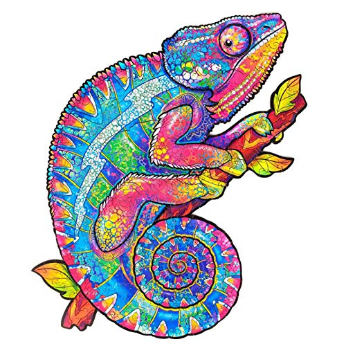 Exuberanter Puzzle De Camaleón Rompecabezas De Madera Animales - Piezas De Rompecabezas De Formas Únicas Wooden Jigsaw Puzzle Chameleon para Niños Adultos