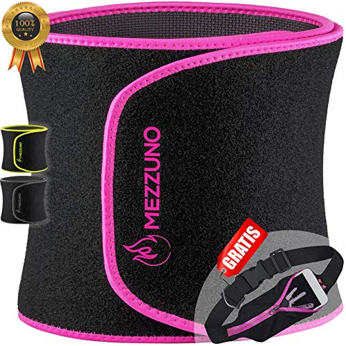 Faja Reductora Mujer y Hombre de Neopreno, Fajas Reductoras Adelgazantes Mujer para Gimnasio, Cinturón Lumbar Abdominal de Ayuda para Sudar y Hacer Deporte, Incluye Riñonera Deportiva, Rosa L-XL