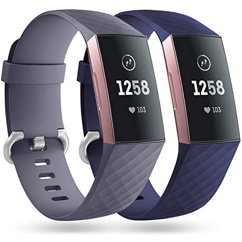 Faliogo 2 Paquetes Correa de Repuesto Compatible con Fitbit Charge 3 Correa/Fitbit Charge 4 Correa, Correas Deportivas Suaves para Mujeres Hombres, Pequeñas, Gris Azulado/Blue