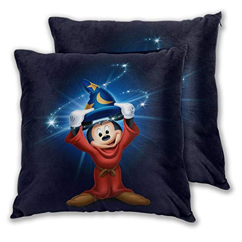 Fantasia Mickey Mouse Mago - Juego de 2 fundas de almohada decorativas para sofá, cama, silla, 60 x 60 cm, color azul