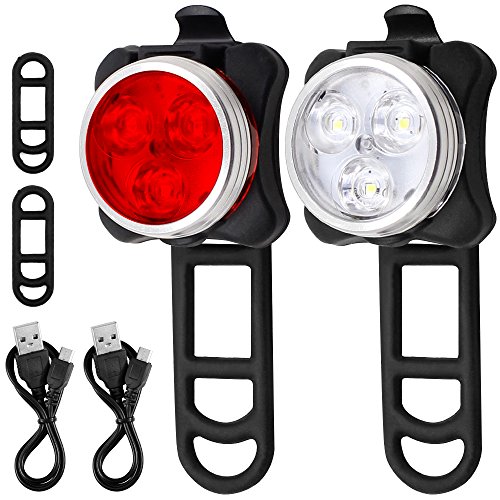 Faro de bicicleta de luz trasera de combinación, AFUNTA recargables LED de Bicicleta de luz de Juego con 4 modos de destellos, 2 Cable USB y 4 correa incluido – blanco, rojo Faro de bicicleta de luz trasera de combinación, AFUNTA recargables LED de Bicicleta de luz de Juego con 4 modos de destellos, 2 Cable USB y 4 correa incluido – blanco, rojo