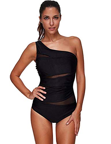 FeelinGirl Mujer Monokini con Uno/Dos Tirantes Traje de Baño de Una Pieza Talla Grande Un Tirante-Negro XL/Talla 46