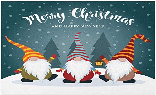 Felpudo de nieve, tipografía de feliz Navidad y feliz año nuevo con personajes garabatos de gnomos barbudos, tapete decorativo de poliéster con respaldo antideslizante, azul petróleo, 40 * 60 cm Felpudo de nieve, tipografía de feliz Navidad y feliz año nuevo con personajes garabatos de gnomos barbudos, tapete decorativo de poliéster con respaldo antideslizante, azul petróleo, 40 * 60 cm