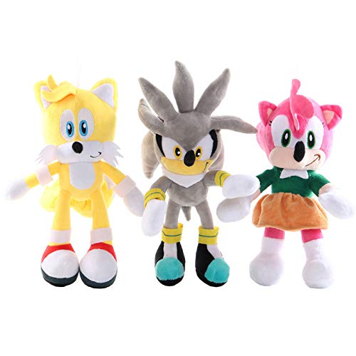 FENGHU Peluche Sonic 3 unids/Lote Gran Oferta Sonic The Hedgehog muñeca de Felpa Shadow Amy Knucklestails Sonic Silver Dolls Juguete decoración del hogar Regalos de cumpleaños para niños