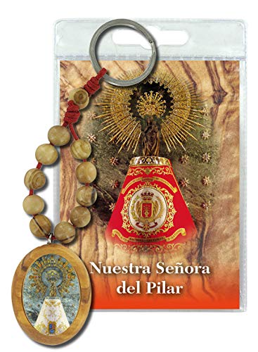 Ferrari & Arrighetti Llavero Virgen del Pilar con decenario en Madera de Olivo y oración en español