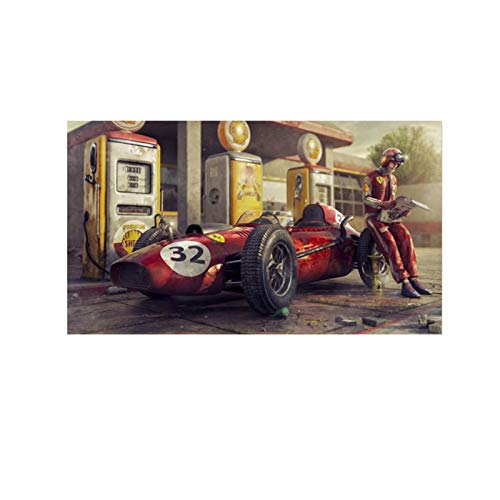 FEWFQ Arte Pintura clásica Ferrari Racing Lienzo Pintura Mural Carteles e Impresiones de Coches Antiguos Decoración de la Sala de Estar del hogar Pintura -20x32 Pulgadas Sin Marco 1 PCS