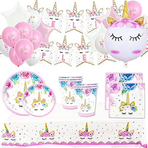 Fiesta Cotigo - Fiesta y Cumpleaños de Unicornio para Niños o Adultos. Kit de Vajilla Desechable y Accesorios de Decoración para 16 invitados(Completo Ahorro)