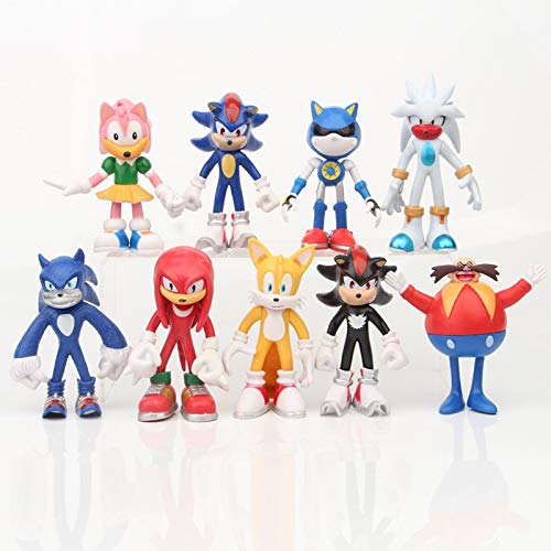 Figura de Sonic 9 unids/set nuevo 10-12CM Sonic the Hedgehog figuras de juguete Sonic Shadow Tails personajes PVC figura juguetes para niños juguetes