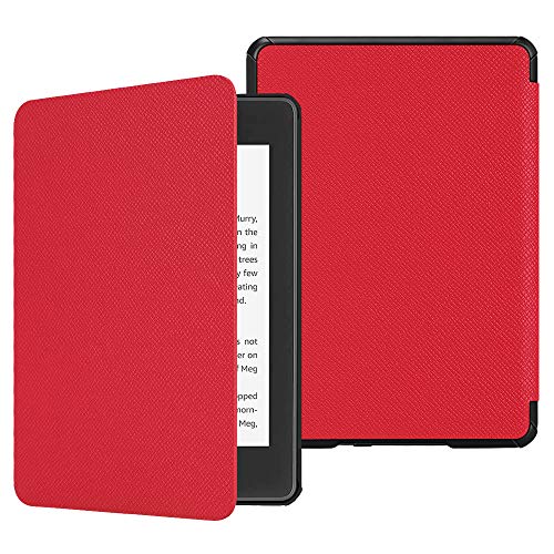 Fintie SlimShell Funda para Kindle Paperwhite (10.ª generación, 2018) - Carcasa Fina y Ligera de Cuero Sintético con Función de Auto-Reposo/Activación, Rojo