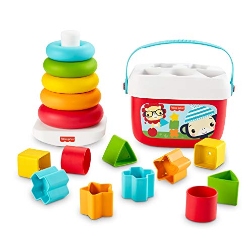 Fisher-Price Primeros Bloques para Bebé y Pirámide Apilable ecológicos, para bebés +6 meses (Mattel GRF11)