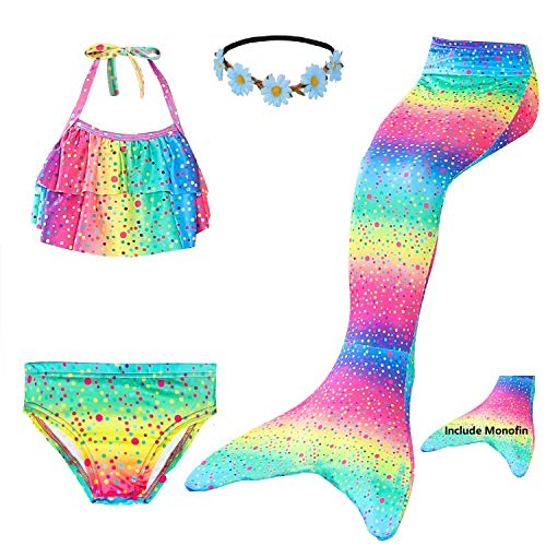 Fiskkidtail Las Muchachas Cosplay Traje de baño Sirena Shell Traje de baño 5pcs Bikini Conjuntos (Rainbowm, 150(10-13Y))