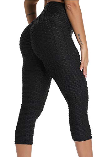 FITTOO Mallas 3/4 Leggings Capris Mujer Pantalones Yoga Alta Cintura Elásticos Super Suave #1 Negro S