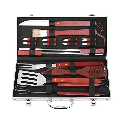 FIXKIT Utensilios para Barbacoa 18 Piezas Completas de Herramientas de Barbacoa de Acero Inoxidable Cubiertos con Mango de Madera Conjunto de Barbacoa con Maletín, Regalo para Cumpleaños y Navidad FIXKIT Utensilios para Barbacoa 18 Piezas Completas de Herramientas de Barbacoa de Acero Inoxidable Cubiertos con Mango de Madera Conjunto de Barbacoa con Maletín, Regalo para Cumpleaños y Navidad