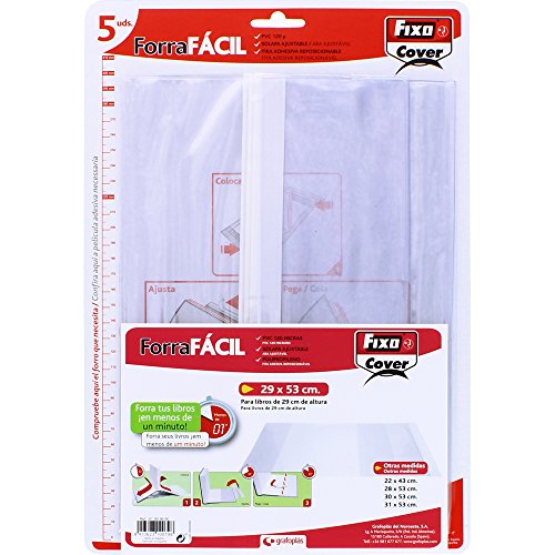 Fixo Cover 1009600－Pack de 5 forros para libros, ajustables, transparente, 29 x 53 cm