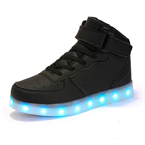 FLARUT Niños Zapatillas Led Luminioso con 7 Colores Unisex Hip Tops Sneakers Zapatos con Luces（Negro,34