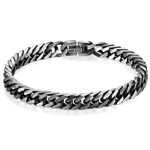 Flongo Pulsera de Hombre Cadena Acero Inoxidable, Pulsera Hip Hop Plateado Pulsera esclava 8mm Brazalete Punk Rock Biker, Buen Flongo Pulsera de Hombre Cadena Acero Inoxidable, Pulsera Hip Hop Plateado Pulsera esclava 8mm Brazalete Punk Rock Biker, Buen
