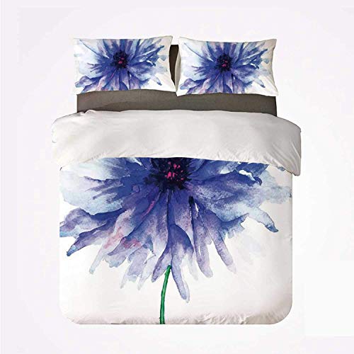 Flor de acuarela se desvaneció solo grande pequeño aciano sobre fondo liso Pintura de la madre tierra ,Juego de ropa de cama con funda nórdica de microfibra y 2 funda de almohada - 220 x 240 cm Flor de acuarela se desvaneció solo grande pequeño aciano sobre fondo liso Pintura de la madre tierra ,Juego de ropa de cama con funda nórdica de microfibra y 2 funda de almohada - 220 x 240 cm