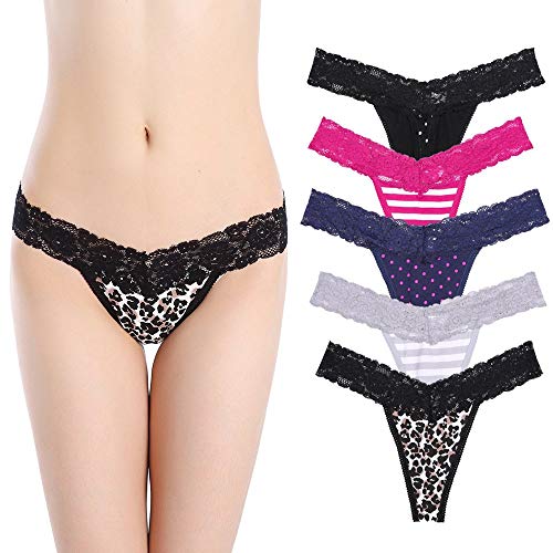 FLYFISH - Juego de 5 bragas de algodón para mujer, ropa interior de encaje suave, sexy, cintura baja Estilo-A S FLYFISH - Juego de 5 bragas de algodón para mujer, ropa interior de encaje suave, sexy, cintura baja Estilo-A S