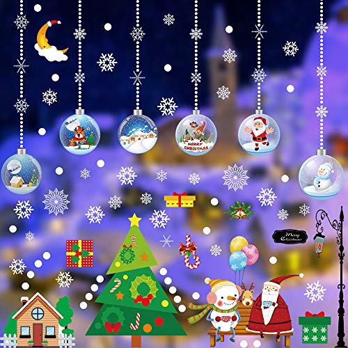 Flysee Navidad Pegatinas de Pared Calcomanías de Ventana de Copo de Nieve Pegatinas de PVC para Ventanas Vidrios Navidad Decoración Decoración de la Pared Blanco