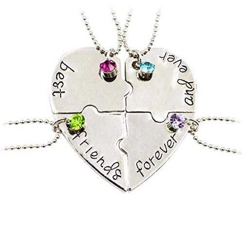 FQbb Collar Corazón,Collar Aleación Mujer Colgante,Un Collar con Cuatro Mejores Amigos Que Cuelgan Juntos Siempre Corazón Colgante Regalos Joyeria Cadena Niñas Chapada Plata 52 Cm (Color : Silver)