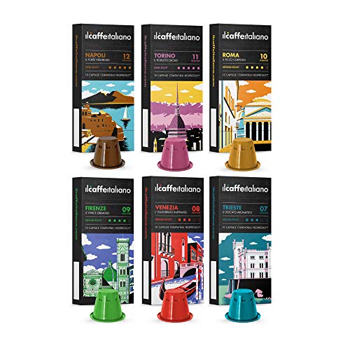 FRHOME - Nespresso 120 Cápsulas de Café compatibles - Il Caffè italiano - Tour d' Italia Kit de degustación con varias intensidades