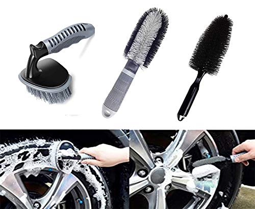 Fristee - cepillo para rueda de coche, 3 juegos de limpiador de llantas de aleación de automoción, herramienta de cepillos de limpieza de llanta de bicicleta y motocicleta.