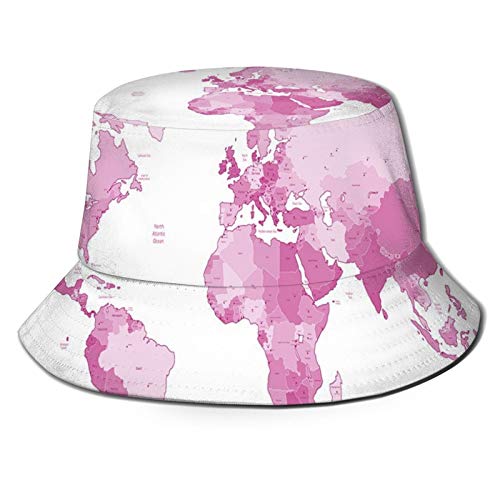 Fuliya Sun Hat Bucket Type Men's and Women's Folding Fisherman's Hat,Cute World Map Continents Island Land Pacific Atlas Europe America Africa,Beach Hat Sun Protection