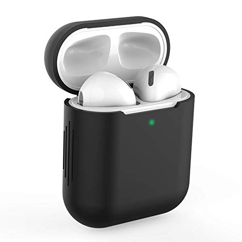 Funda AirPods Silicona Compatible con AirPods 2 & 1, KOKOKA Fundas Protectora de Silicona para AirPods [LED Frontal Visible][Funciona con Carga inalámbrica]-Negro