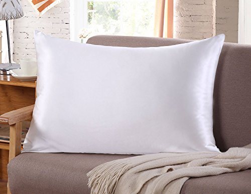 Funda de almohada de seda para el cuidado del pelo y de la cara para prevenir las arrugas, cremallera oculta, 1 artículo, color blanco, seda sintética poliéster, Blanco, 50*74CM