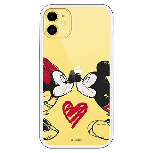 Funda para iPhone 11 Oficial de Clásicos Disney Mickey y Minnie Beso para Proteger tu móvil. Carcasa para Apple de Silicona Flexible con Licencia Oficial de Disney.