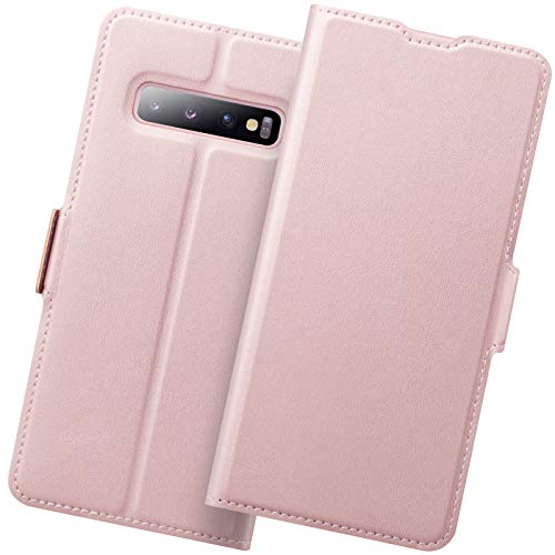 Funda Samsung S10 Plus, Funda Libro Samsung S10 Plus, Galaxy S10 Plus Carcasa Cierre Magnético, Tarjetero y Suporte, Capa S10 Plus Plegable Cartera, Flip Cover Case, Tipo Étui Piel Protección.Oro Rosa